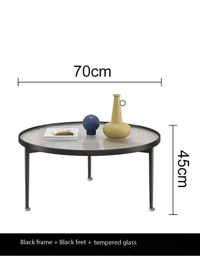 C&C Home - 1-Piece Low Circle Minimalist Center Table Home Decor Insert Glass Top Metal Frame Coffee Table Sofa End Table for Living Room Offices Hotel 70x45 cm - Image 1