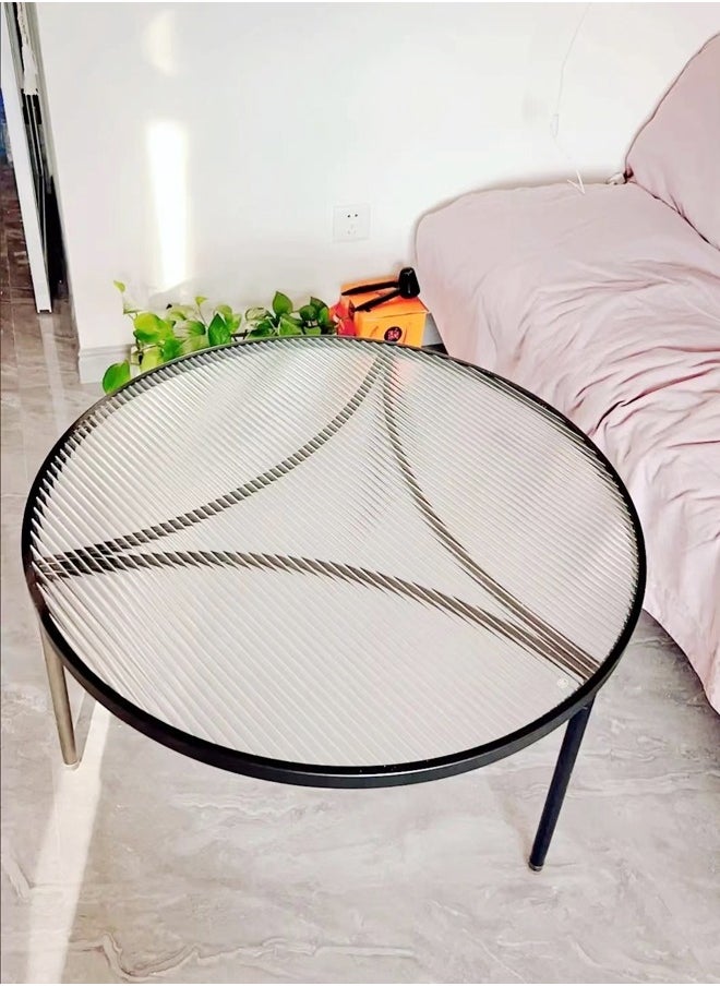 C&C Home - 1-Piece Low Circle Minimalist Center Table Home Decor Insert Glass Top Metal Frame Coffee Table Sofa End Table for Living Room Offices Hotel 70x45 cm - Image 1