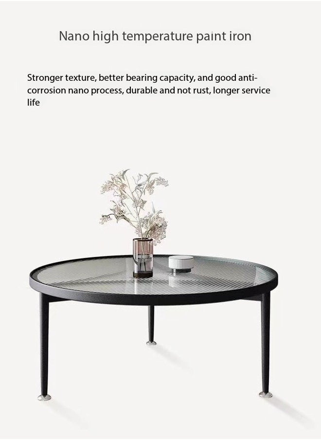 C&C Home - 1-Piece Low Circle Minimalist Center Table Home Decor Insert Glass Top Metal Frame Coffee Table Sofa End Table for Living Room Offices Hotel 70x45 cm - Image 1