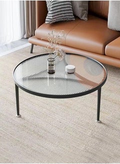 1-Piece Low Circle Minimalist Center Table Home Decor Insert Glass Top Metal Frame Coffee Table Sofa End Table for Living Room Offices Hotel 70x45 cm