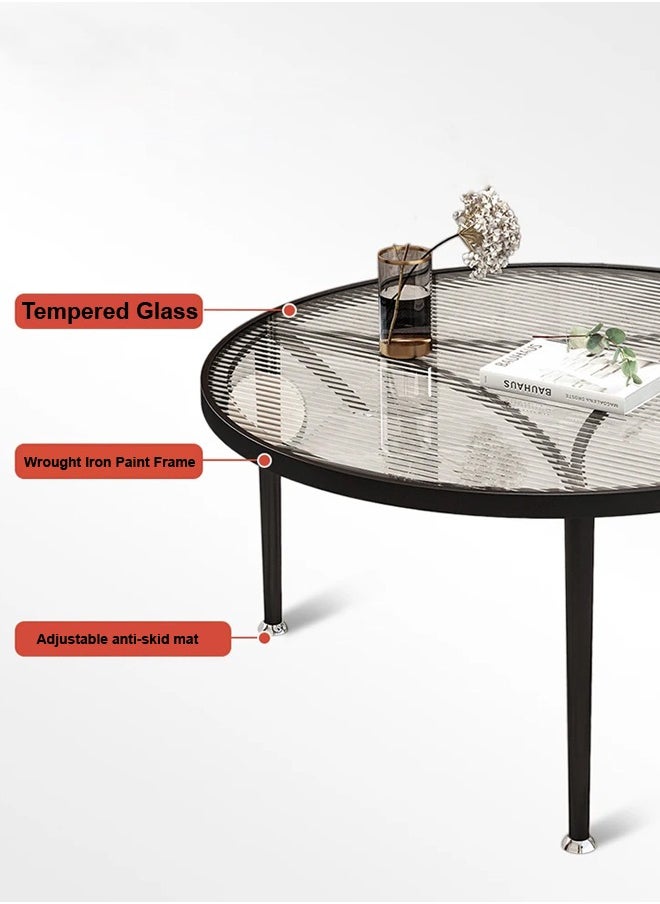 C&C Home - 1-Piece Low Circle Minimalist Center Table Home Decor Insert Glass Top Metal Frame Coffee Table Sofa End Table for Living Room Offices Hotel 70x45 cm - Image 1