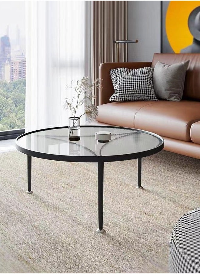 C&C Home - 1-Piece Low Circle Minimalist Center Table Home Decor Insert Glass Top Metal Frame Coffee Table Sofa End Table for Living Room Offices Hotel 70x45 cm - Image 1