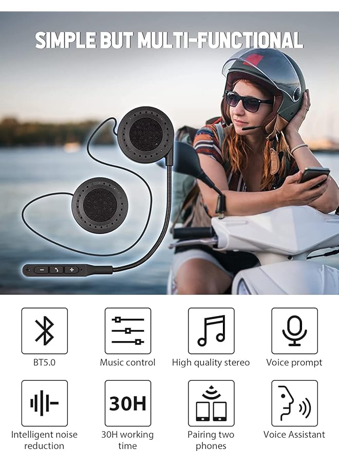 SYOSI Motorcycle Helmet Headset, , Motorbike Headset Bluetooth 5.0 With Stereo Sound Quality Waterproof Motorcycle Helmet Speaker For Riding/Skiing Sport Outdoor  - Image 3