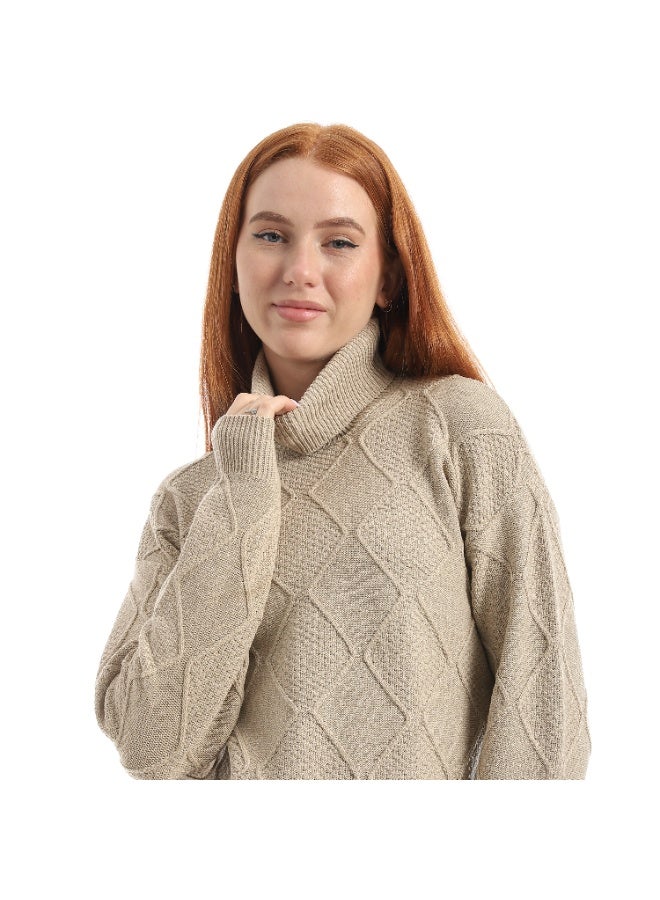 سيزار بلوفر صوف حريمي سادة برقبة عالية  وتصميم معينات - Image 3