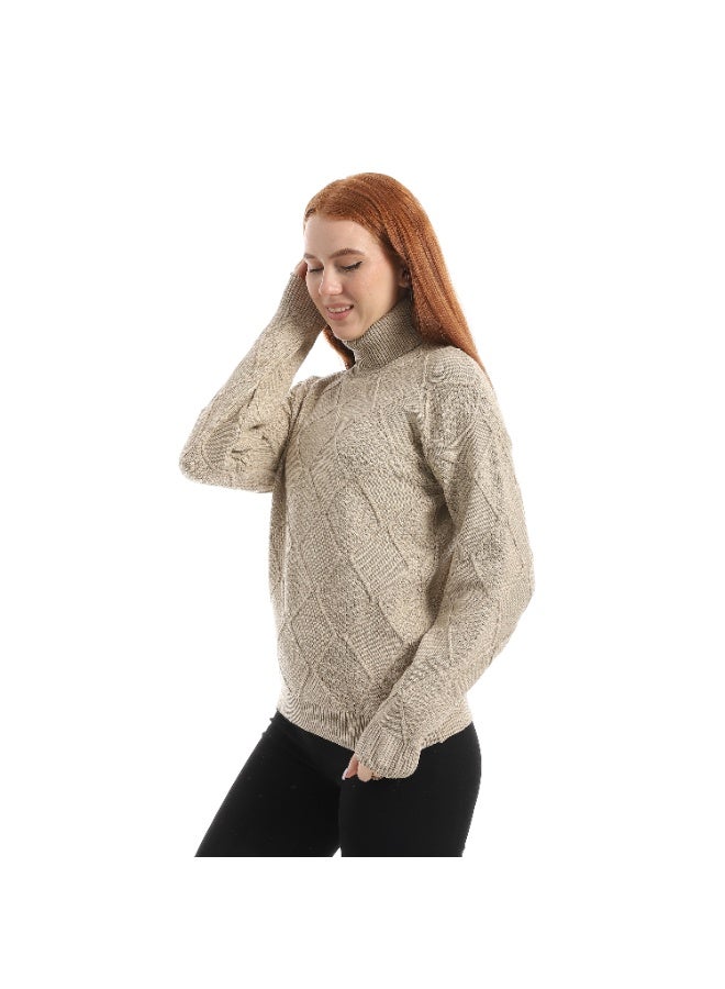 سيزار بلوفر صوف حريمي سادة برقبة عالية  وتصميم معينات - Image 1