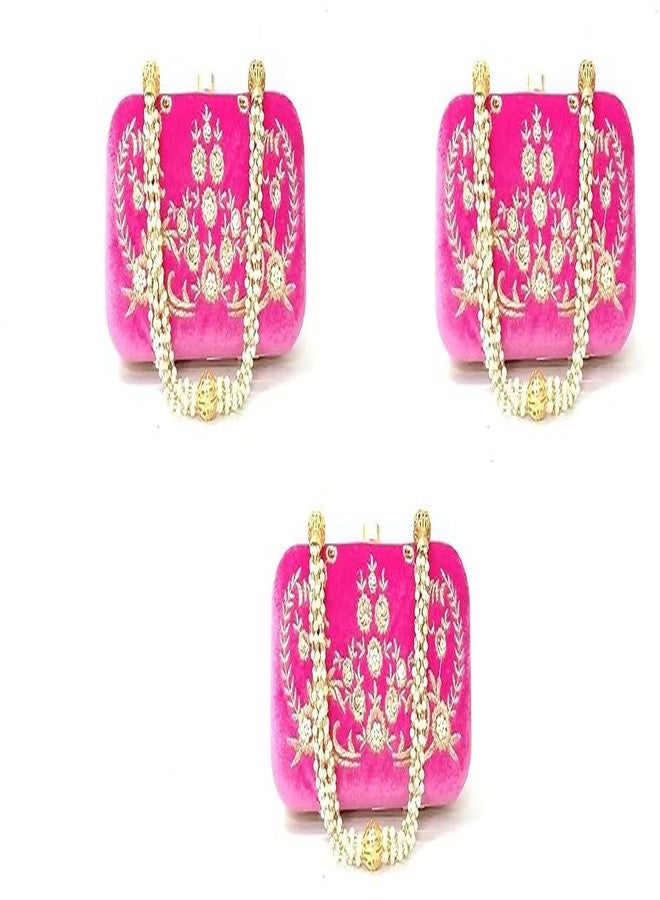 DUCHESS Women's Embroidered Pink Box Clutch (Pack of 3)