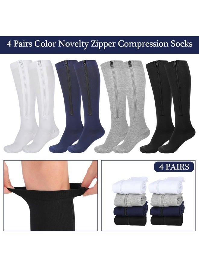 Tarpop 4 Pairs Colorful Zipper Compression Socks Novelty Zipper Compression Stockings for Women Men Swelling Edema Nurse Gift(L/XL) - Image 4