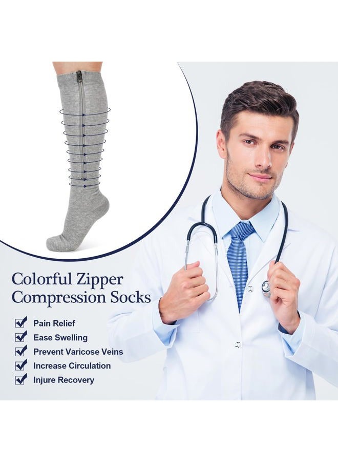 Tarpop 4 Pairs Colorful Zipper Compression Socks Novelty Zipper Compression Stockings for Women Men Swelling Edema Nurse Gift(L/XL) - Image 3