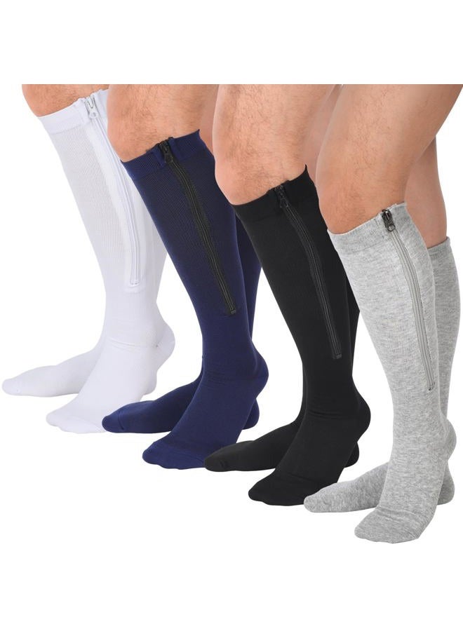 Tarpop 4 Pairs Colorful Zipper Compression Socks Novelty Zipper Compression Stockings for Women Men Swelling Edema Nurse Gift(L/XL) - Image 1