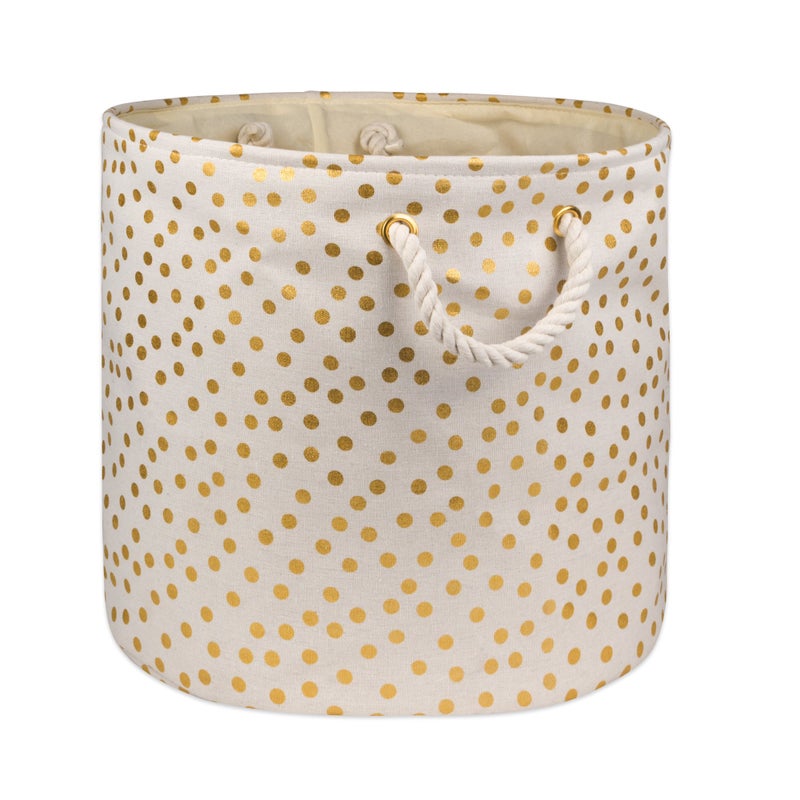 DII Polyester Storage Bin Gold Metallic Collection Collapsible with Handles Large Round Natural OffWhite