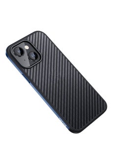Generic Case Cover For iPhone 14 SULADA Carbon Fiber Textured Shockproof Metal + TPU Frame Case Dark Blue 