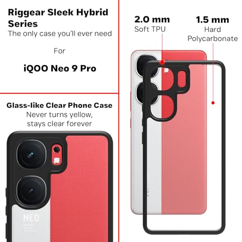 RIGGEAR Shockproof Sleek Hybrid Armor Back Cover Case Compatible with iQOO Neo 9 Pro 5G (Clear PC + Black TPU Bumper) - Image 5