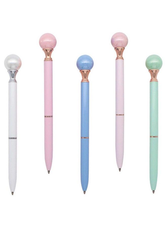 Gullor 5Pcs Pearl Retractable Ballpoint Pen Bling Metal Ballpoint Pens Multicolor A - Image 1