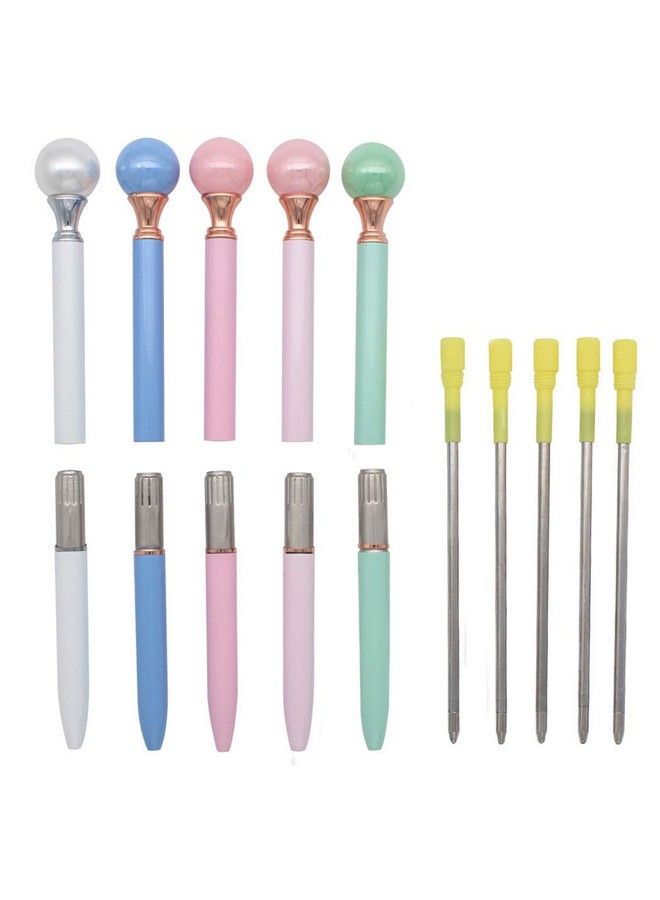Gullor 5Pcs Pearl Retractable Ballpoint Pen Bling Metal Ballpoint Pens Multicolor A - Image 4