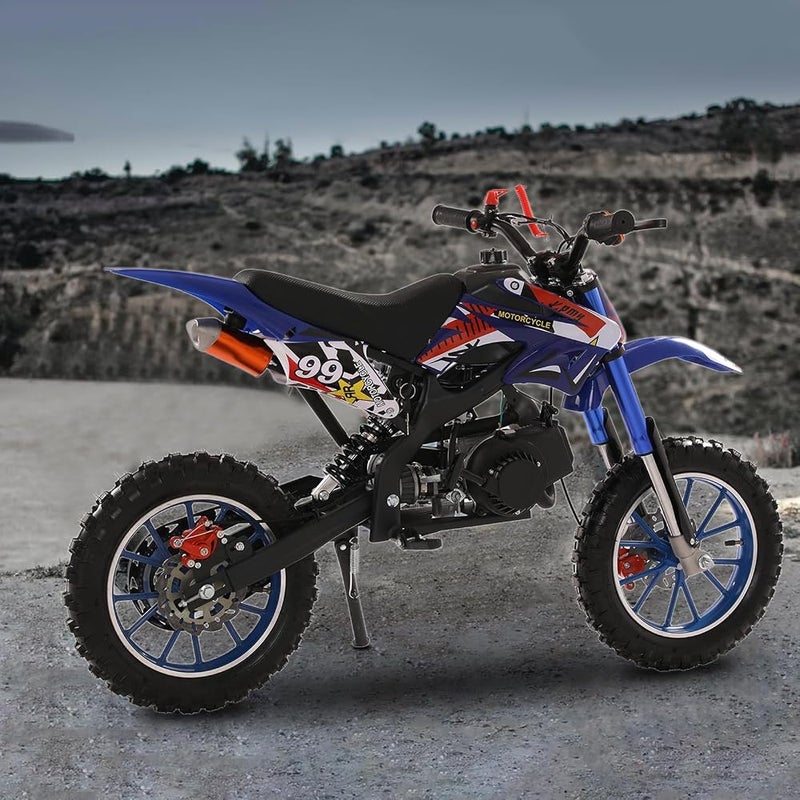 YOXIER 50cc Kids Dirt Bike,2-Stroke Gas Dirt Bike, Dirt Bike for Kids 8-14,Gas Power Pocket Rocket Bike,Gas Motorcycle with Front Rear Disc Brakes, Off Road Mini Motorcycle Max Load 330Lbs Blue - Image 5