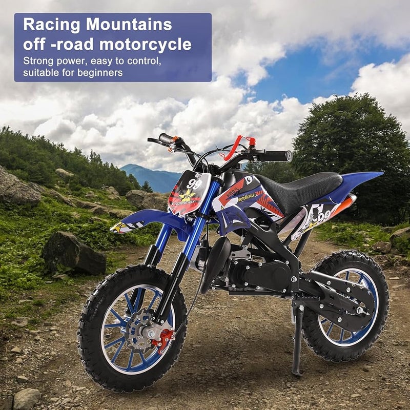 YOXIER 50cc Kids Dirt Bike,2-Stroke Gas Dirt Bike, Dirt Bike for Kids 8-14,Gas Power Pocket Rocket Bike,Gas Motorcycle with Front Rear Disc Brakes, Off Road Mini Motorcycle Max Load 330Lbs Blue - Image 3