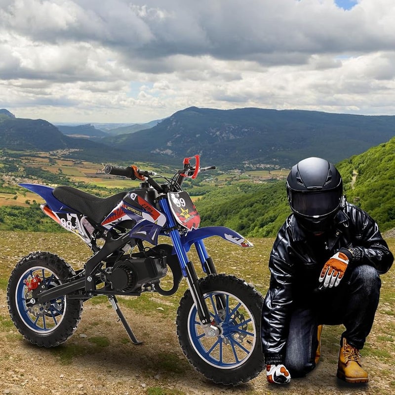 YOXIER 50cc Kids Dirt Bike,2-Stroke Gas Dirt Bike, Dirt Bike for Kids 8-14,Gas Power Pocket Rocket Bike,Gas Motorcycle with Front Rear Disc Brakes, Off Road Mini Motorcycle Max Load 330Lbs Blue - Image 2