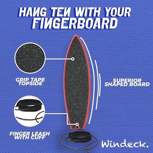 Windeck Finger Surfboard – Red Shred Mini Finger Board Surf Toy for Kids & Skaters | Hand Surfboard with Grip Tape & Leash | Ride Wind from Car Window or Imagination | Fun Travel Gift for Surf Fans - Image 5