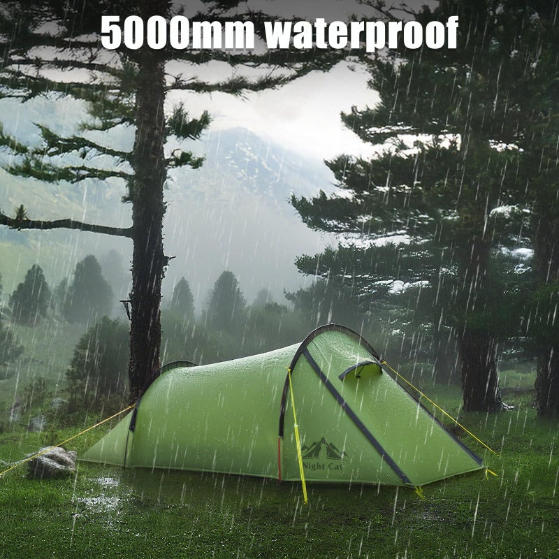 Night Cat Ultralight Tunnel Tent: Waterproof Lightweight Single People Backpacking Tent for Outdoor Camping Hiking Trekking with Double Layers Aluminum Poles and Footprint 1 Person Green - Image 3