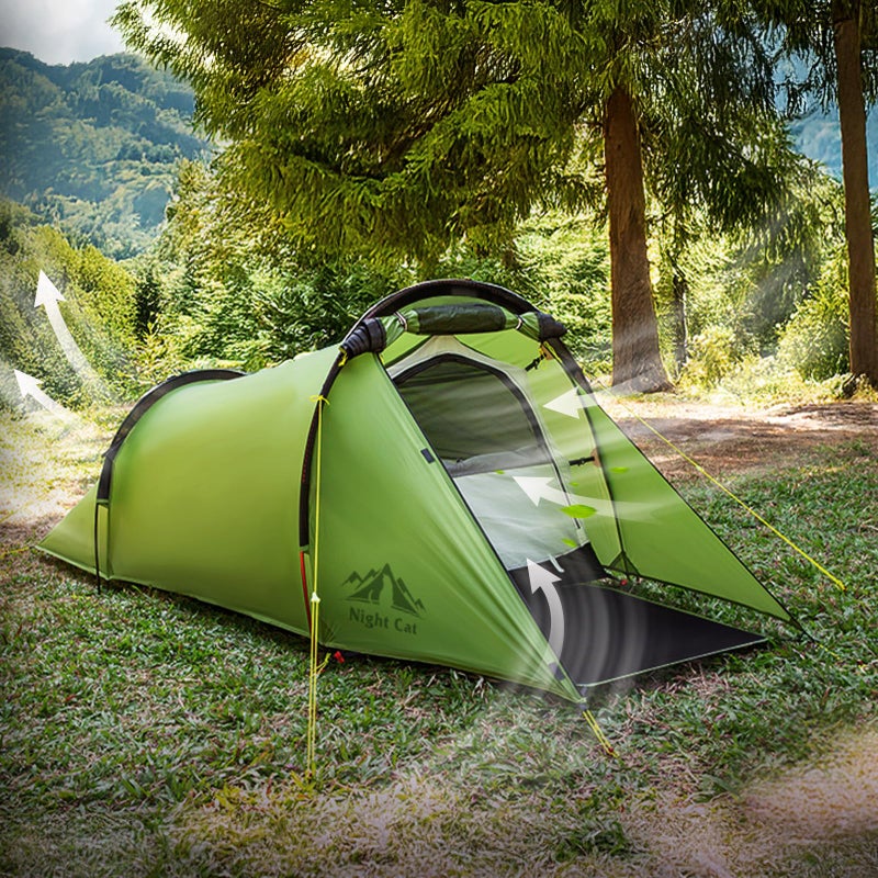 Night Cat Ultralight Tunnel Tent: Waterproof Lightweight Single People Backpacking Tent for Outdoor Camping Hiking Trekking with Double Layers Aluminum Poles and Footprint 1 Person Green - Image 4