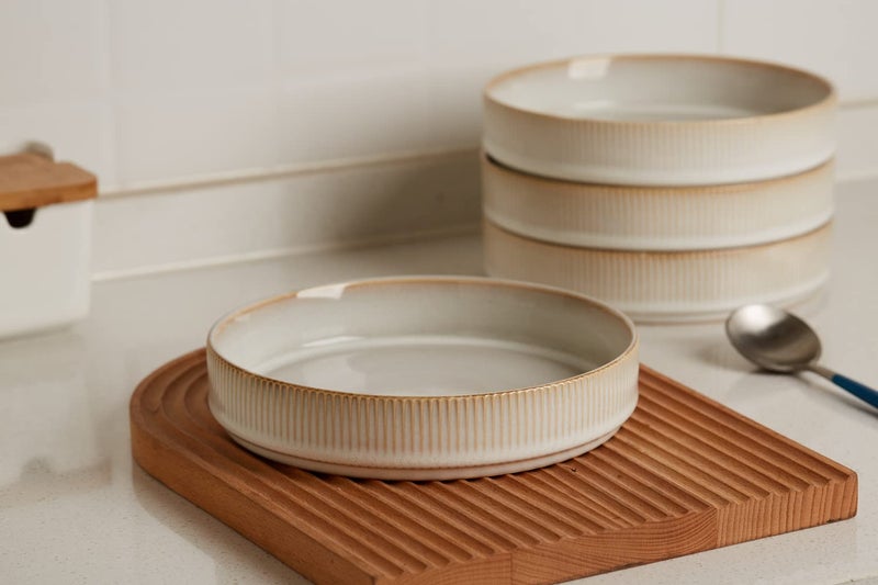 famiware Star 7.5" Pasta Bowls Set, Salad Bowl Set of 4, Double Reactive Glaze, Stackable, Ideal for Your Friend for Housewarming, Festivals, Cappuccino White - Image 2