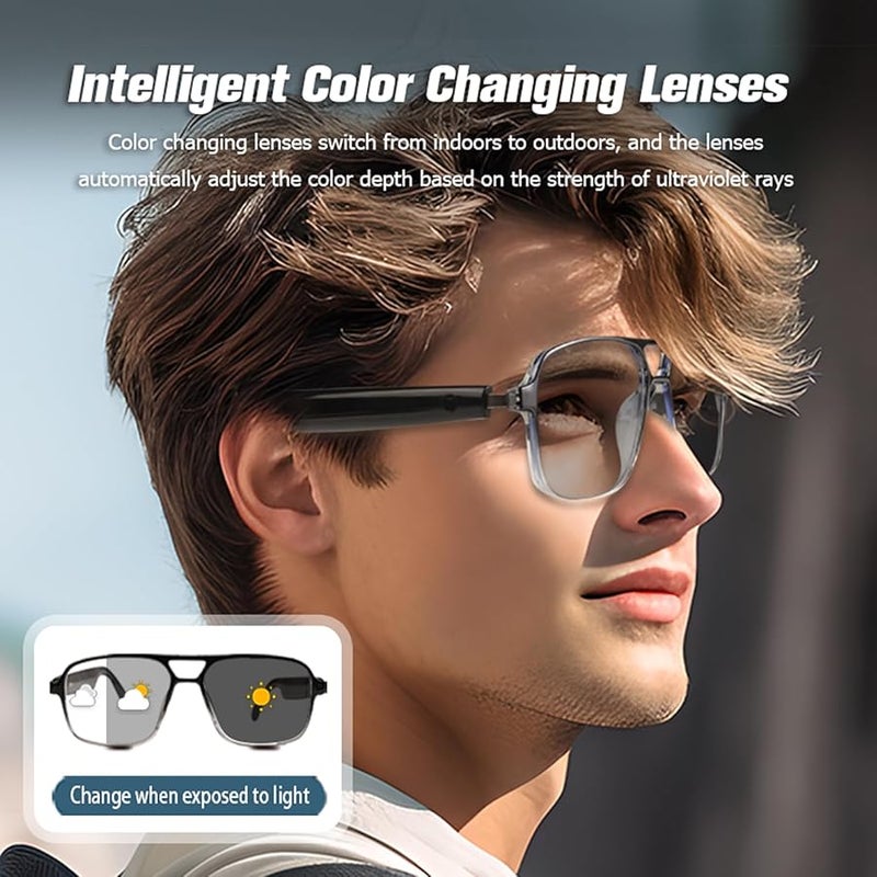 Blue Photochromic Smart AI Glasses with Bluetooth Speakers for Men and Women - Image 4