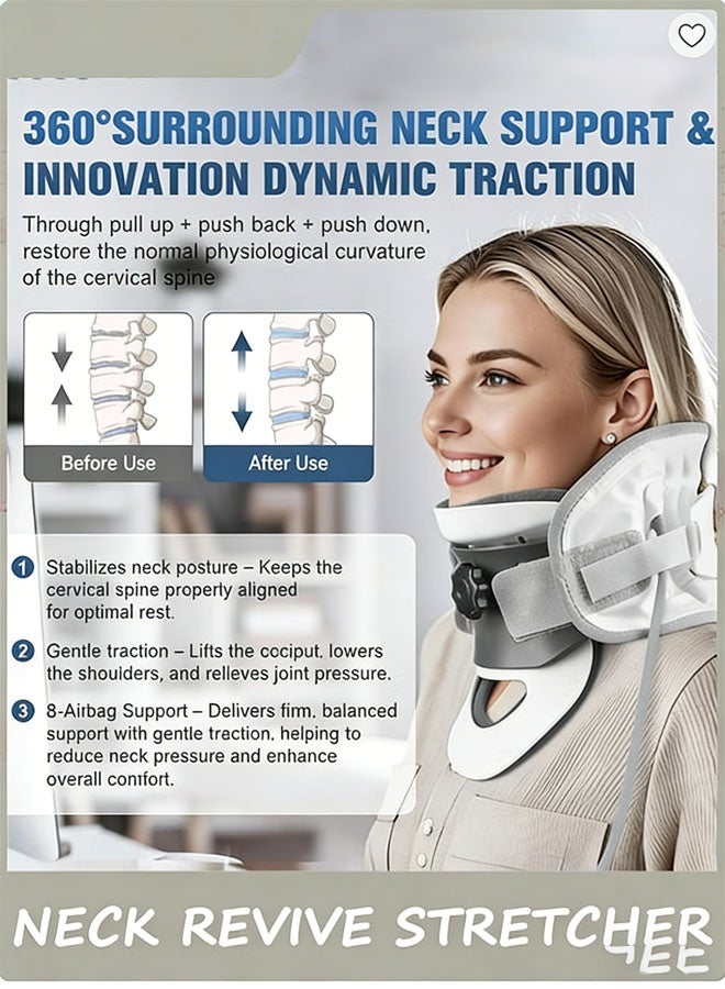 كيلا جهاز شد الرقبة العنقية، جهاز شد الرقبة ”Neck Revive“، دعامة منحنية بزاوية 20 درجة قابلة للإزالة، شد ديناميكي ثلاثي الأبعاد ودعم بـ 8 وسائد هوائية، طوق دعامة عنقية لتقويم العمود الفقري والاسترخاء - Image 3