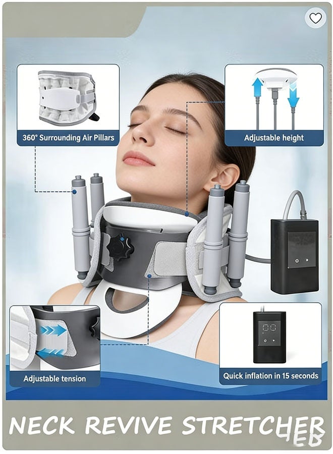 كيلا جهاز شد الرقبة العنقية، جهاز شد الرقبة ”Neck Revive“، دعامة منحنية بزاوية 20 درجة قابلة للإزالة، شد ديناميكي ثلاثي الأبعاد ودعم بـ 8 وسائد هوائية، طوق دعامة عنقية لتقويم العمود الفقري والاسترخاء - Image 2