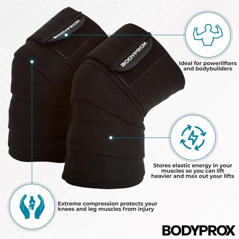 Bodyprox Knee Wrap 2 Pack for Squats, Weightlifting, Powerlifting, Leg Press, and Cross Training, Knee Support for Men and Women - Image 3