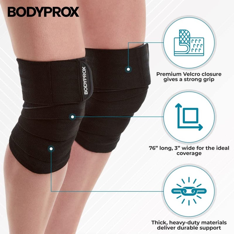 Bodyprox Knee Wrap 2 Pack for Squats, Weightlifting, Powerlifting, Leg Press, and Cross Training, Knee Support for Men and Women - Image 2