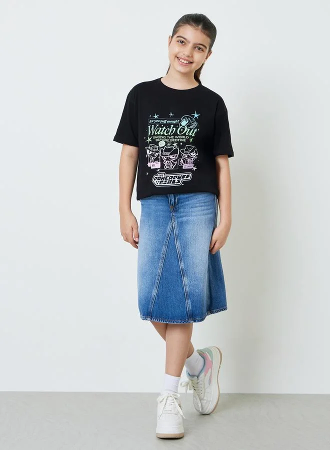 Styli Teen Girls Black Powerpuff Girls Oversized T-Shirt