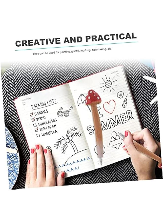 Generic Mushroom Pens 5pcs Cute Holiday Stuffers Mushroom Fillers Favor Classroom Ballpoint Pens Wood Creative Lovely Handmade Writing Pen Favors Stationary Cartoon Bag Party  - Image 3