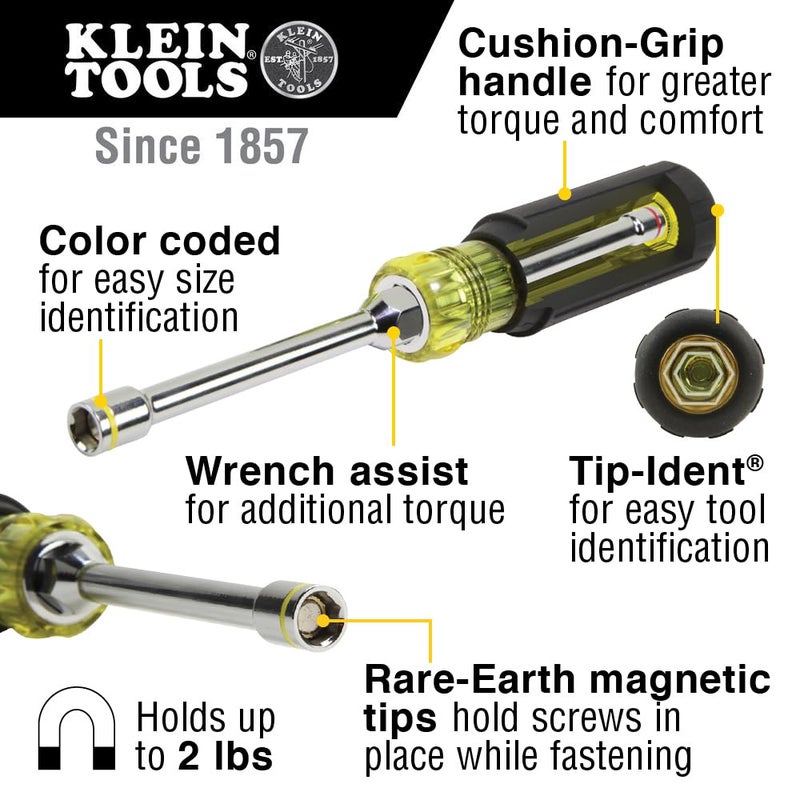 Klein Tools 65064 Hex Head 2-in-1 Nut Driver, 1/4-Inch and 5/16-Inch - Image 2