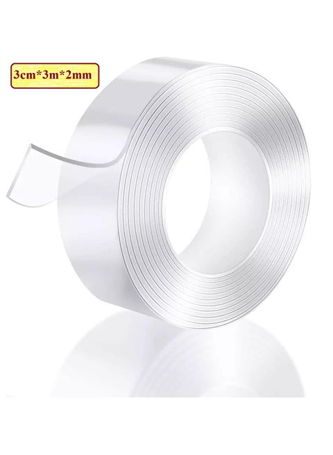 3M Magic Adhesive Tape Washable Waterproof Double Sided Mounting Transparent Acrylic, (3cm(H)*3m(L)*2mm(W)