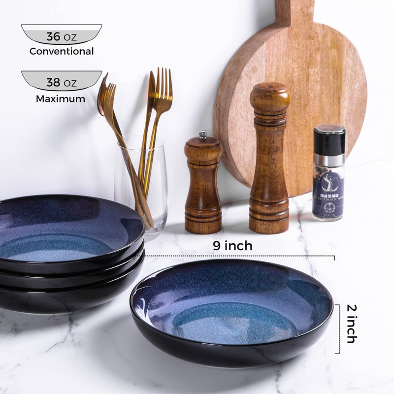 LERATIO Pasta Bowls,Ceramic 38oz Pasta Bowls,9.0" Reactive Glaze Pasta Bowl Set of 4,Microwave & Dishwasher,Oven Safe,Large Wide Serving Bowls for Salad, Dessert,Pizza,Fruit -Blue - Image 2