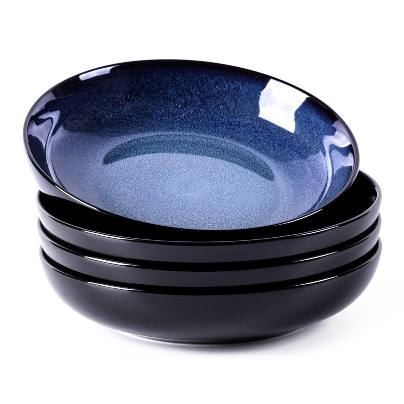 LERATIO Pasta Bowls,Ceramic 38oz Pasta Bowls,9.0" Reactive Glaze Pasta Bowl Set of 4,Microwave & Dishwasher,Oven Safe,Large Wide Serving Bowls for Salad, Dessert,Pizza,Fruit -Blue - Image 1