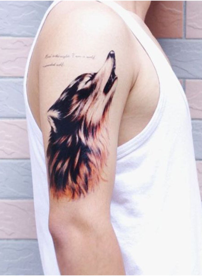 Generic Wolf Design Long Lasting Rocker Tattoo Stickers Black/Brown/White  - Image 2