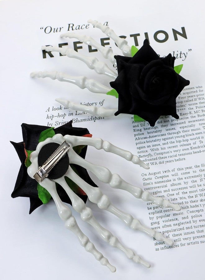 Penta Angel Skeleton Hand Hair Clips with Rose Flower 2Pcs Metal Skull Bones Claw Hairpins Punk Rock Horror Hair Accessories for Women Girls Halloween Christmas Party Costume (Black) - Image 4