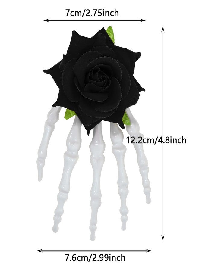 Penta Angel Skeleton Hand Hair Clips with Rose Flower 2Pcs Metal Skull Bones Claw Hairpins Punk Rock Horror Hair Accessories for Women Girls Halloween Christmas Party Costume (Black) - Image 2