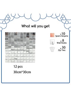 Beauenty Easy Setup 12 Panels Silver Sequin Shimmer Wall Backdrop Panels for Party Decor for Wedding, Anniversary, Birthday, Engagement and Bachelorette Party (Silver)  - Image 3
