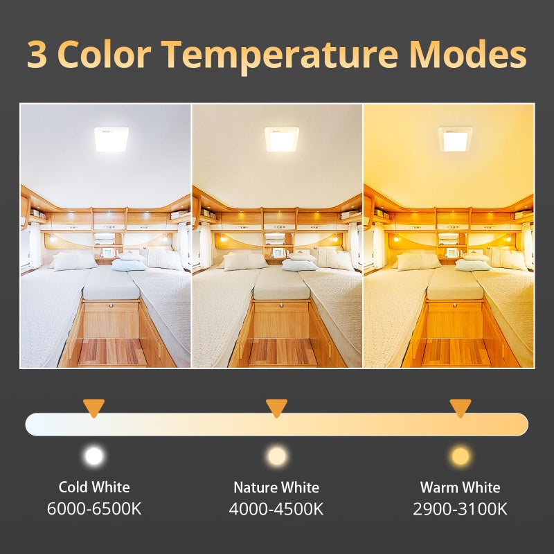 NAOEVO RV Lights Interior 2070LX, 1500LM RV LED Light Interior 12V, Camper Lights with 3 Color and Stepless Dimming, Energy-efficient Ceiling Light for Trailer Boat Car(8Pack, 2900-6500K) - Image 2