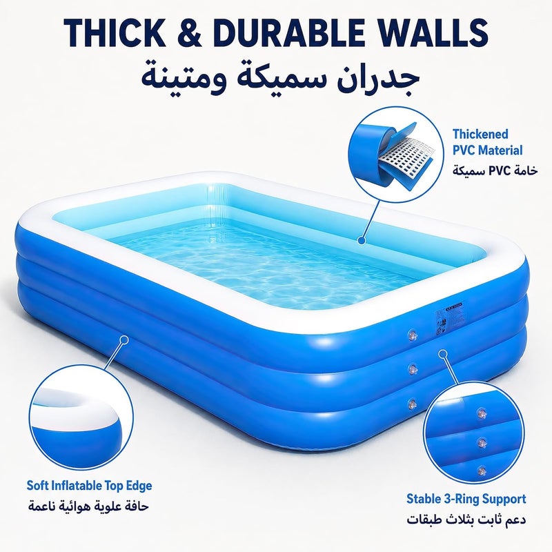 Favarey Extra Large Inflatable Pool, 300x172x52cm Thickened Blow Up Pool for Adults, Backyard Tanning Pool & Family Swimming Pool, Outdoor Summer Water Party - Image 4