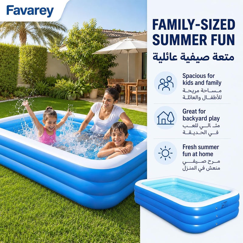 Favarey Extra Large Inflatable Pool, 300x172x52cm Thickened Blow Up Pool for Adults, Backyard Tanning Pool & Family Swimming Pool, Outdoor Summer Water Party - Image 2