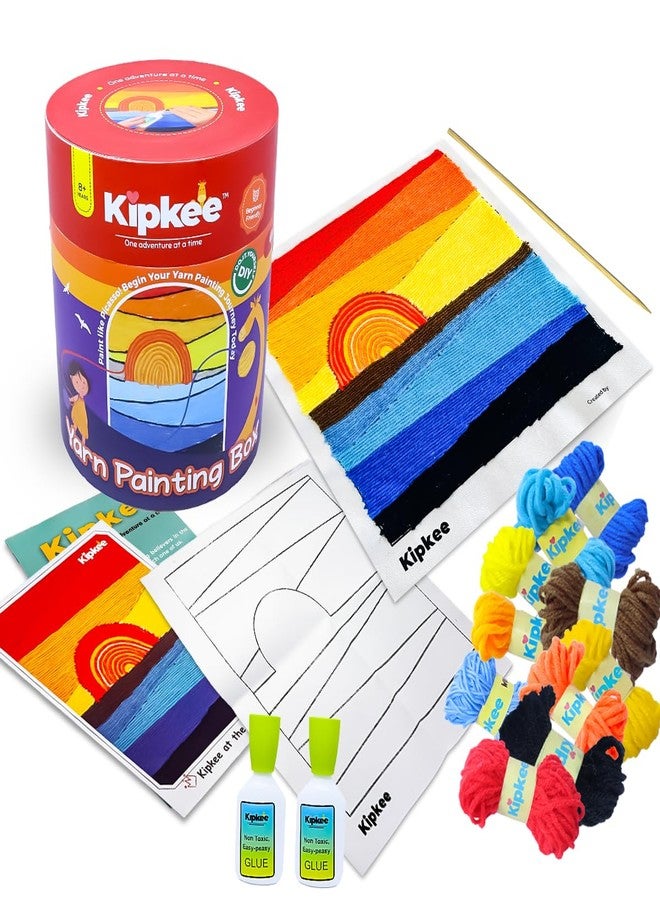 Kipkee مجموعة كيبكي للرسم بالخيوط - مجموعة فنية وحرفية للأطفال من عمر 8 إلى 12 سنة، والمراهقين والبالغين | اصنعها بنفسك - حرفة إبداعية بالصوف | هدية رائعة وديكور منزلي مميز | تصميم - غروب الشمس - Image 1