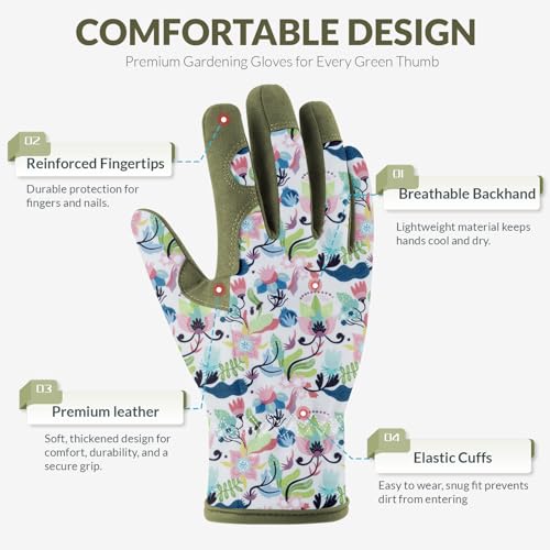 Baidast Gardening Gloves for Women, Breathable Leather Garden Gloves with Grip, Thorn Proof Working Gloves for Digging, Planting, Pruning - Image 4