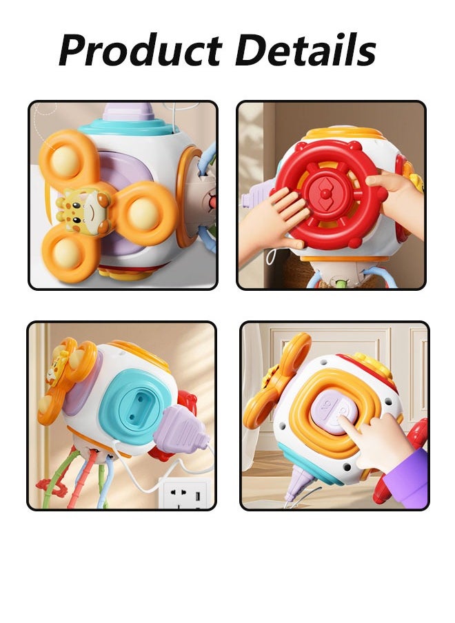 Vinnatsu Activity Cube for Baby Montessori Toys Sensory Pull String Shape Sorter Baby Toys Baby Gift Montessori Sensory Toys for Toddlers 1-3 - Travel Activities Busy Board Cube - Baby Gifts for 6 9 12 18 Months 1 2 One Year Old Infant Boys Girls -  Educational Learning（Yellow）  - Image 3