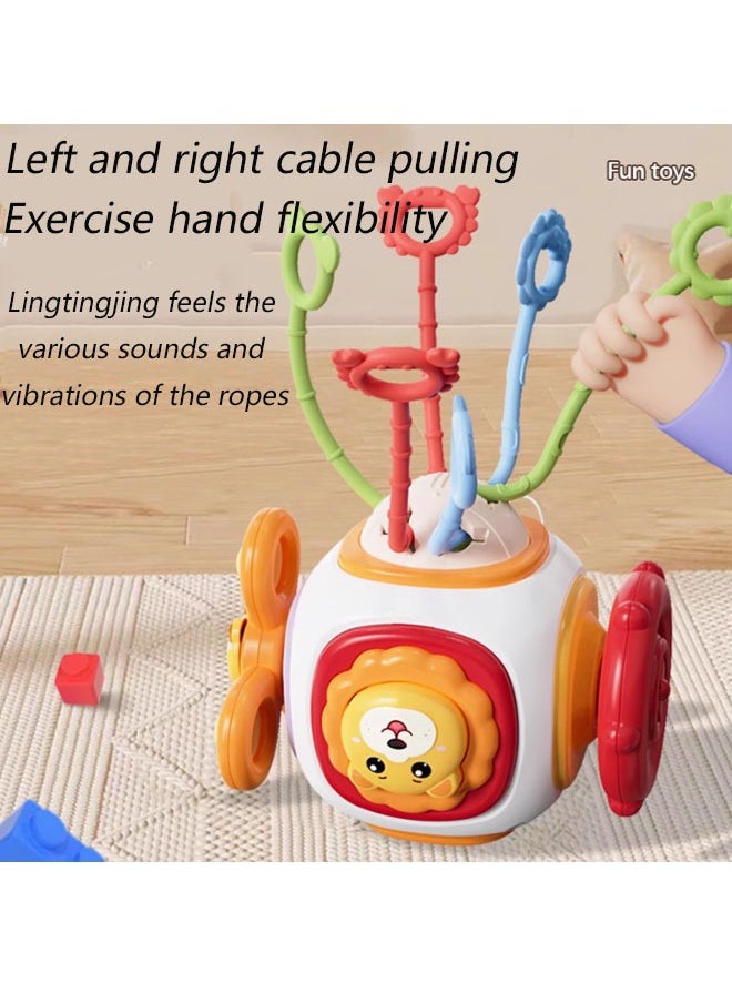 Vinnatsu Activity Cube for Baby Montessori Toys Sensory Pull String Shape Sorter Baby Toys Baby Gift Montessori Sensory Toys for Toddlers 1-3 - Travel Activities Busy Board Cube - Baby Gifts for 6 9 12 18 Months 1 2 One Year Old Infant Boys Girls -  Educational Learning（Yellow）  - Image 5