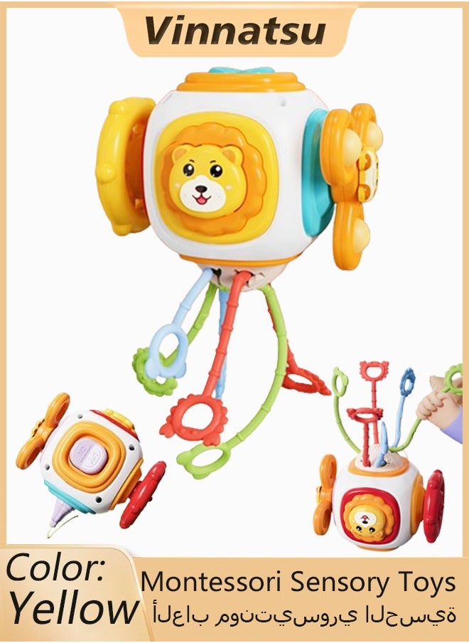 Vinnatsu Activity Cube for Baby Montessori Toys Sensory Pull String Shape Sorter Baby Toys Baby Gift Montessori Sensory Toys for Toddlers 1-3 - Travel Activities Busy Board Cube - Baby Gifts for 6 9 12 18 Months 1 2 One Year Old Infant Boys Girls -  Educational Learning（Yellow）  - Image 1