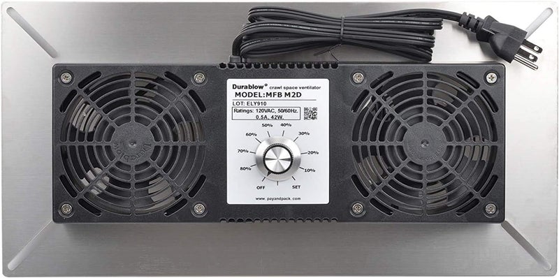 Durablow 220 CFM Air-Out Stainless Steel Crawl Space Vent Fan, Dual Fans with Dehumidistat & Thermostat, Foundation Vent, Radon Mitigation, for Crawl Space, Basement (Stainless Steel, M2D) - Image 1