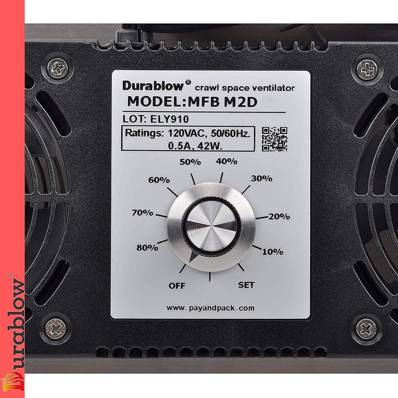 Durablow 220 CFM Air-Out Stainless Steel Crawl Space Vent Fan, Dual Fans with Dehumidistat & Thermostat, Foundation Vent, Radon Mitigation, for Crawl Space, Basement (Stainless Steel, M2D) - Image 3